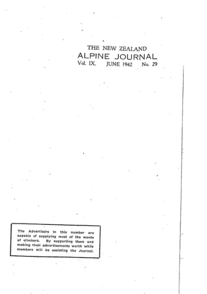 New Zealand Alpine Journal 1942 Vol 9 No 29 cover